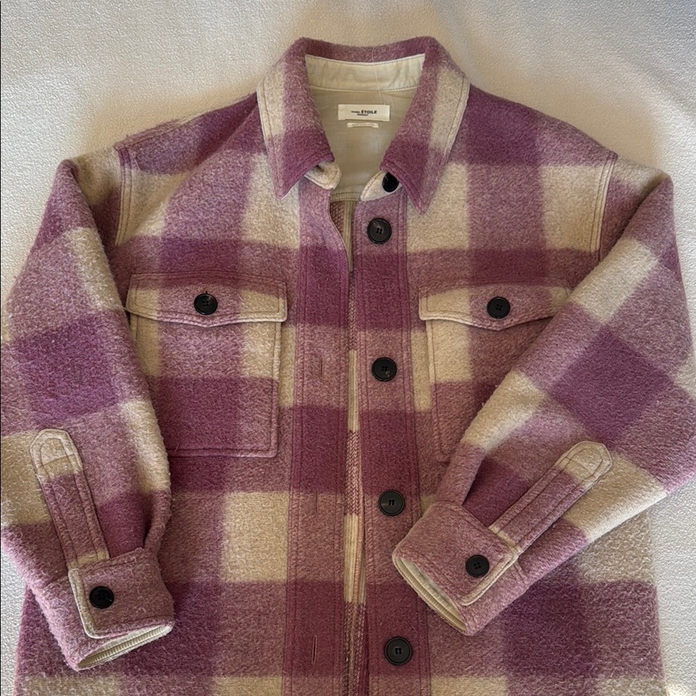 Isabel Marant Checked Wool Utility Jacket in Purple and Cream